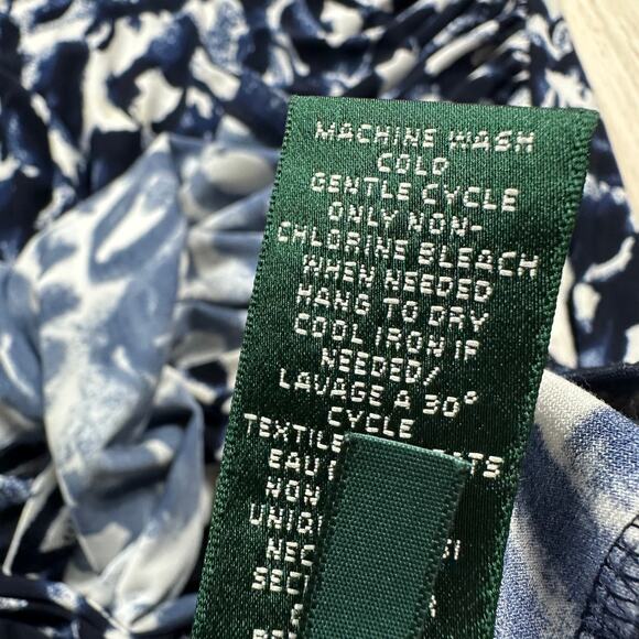 Lauren Ralph Lauren Navy White Abstract Print Ruched 3/4 Sleeve Sheath Dress 16 - Picture 10 of 14